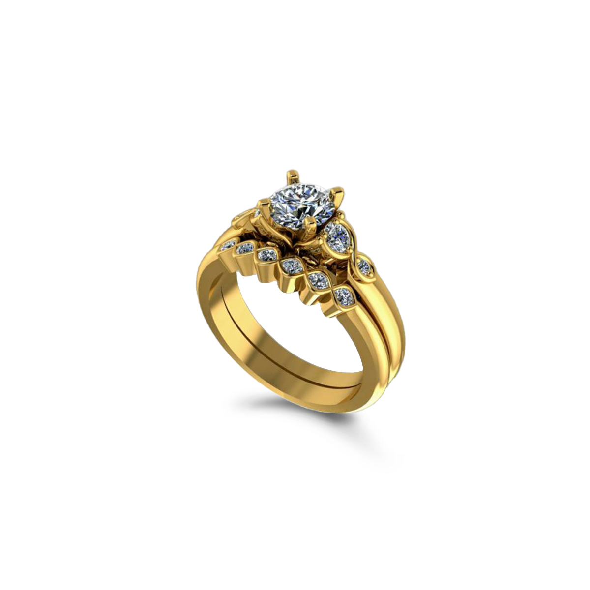 Sárga arany Solitaire és Eternity gyűrű gyémántokkal